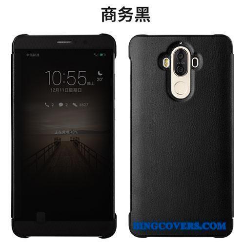 Huawei Mate 9 Anti-fald Clamshell Sort Lædertaske Telefon Etui Beskyttelse Cover