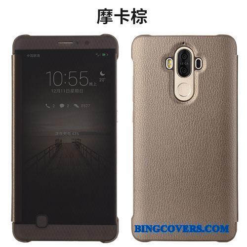 Huawei Mate 9 Anti-fald Clamshell Sort Lædertaske Telefon Etui Beskyttelse Cover