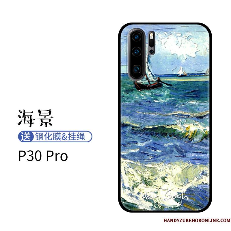 Huawei P30 Pro Etui Nubuck Cartoon Oliemaleri Gul Trend Anti-fald