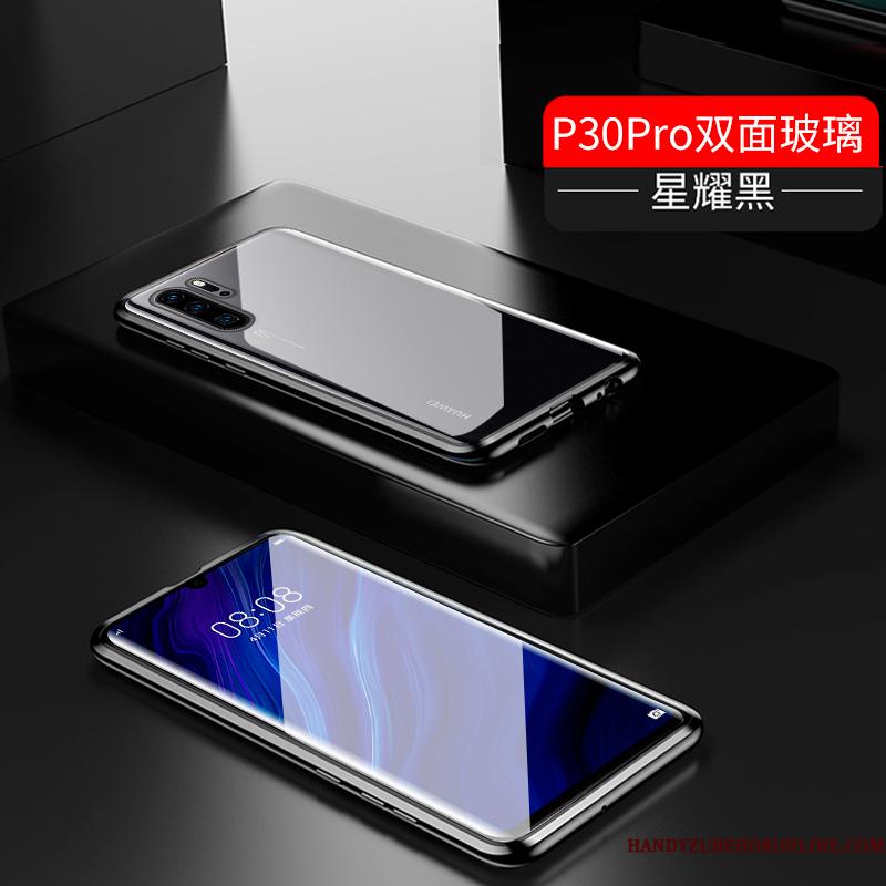 Huawei P30 Pro Sort Anti-fald Metal Alt Inklusive Telefon Etui Hærdet Glas Cover