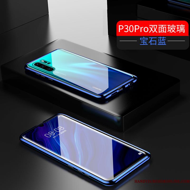 Huawei P30 Pro Sort Anti-fald Metal Alt Inklusive Telefon Etui Hærdet Glas Cover