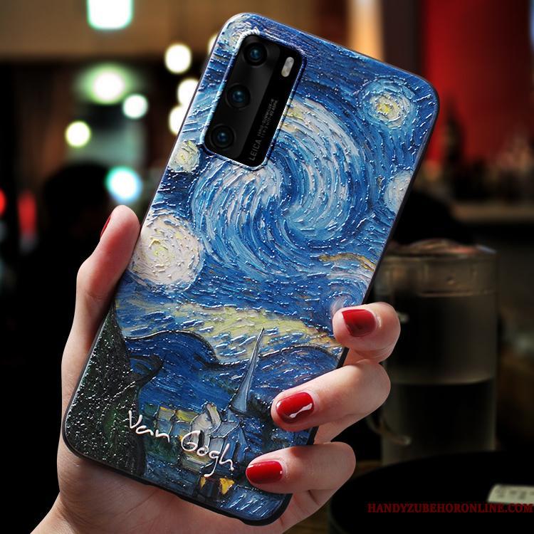 Huawei P40 Blød Trend Blå Beskyttelse Etui Kunst Tynd