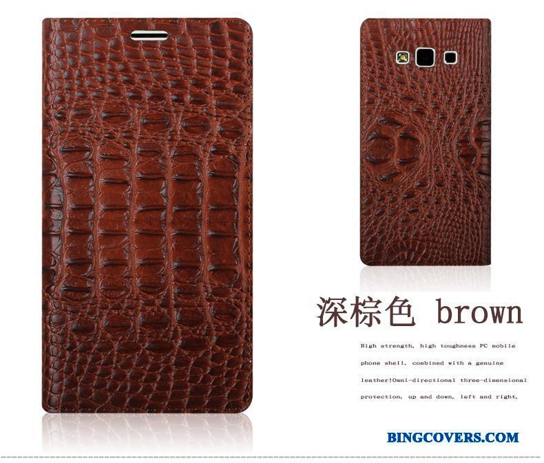 Samsung Galaxy A7 2015 Etui Lædertaske Stjerne Rød Mobiltelefon Krokodille Mønster Cover Beskyttelse