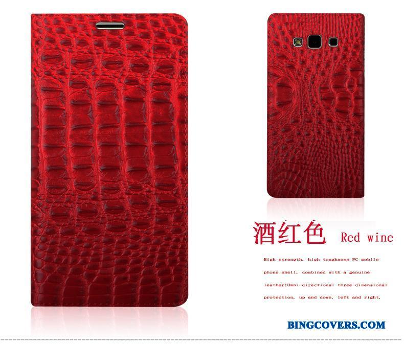 Samsung Galaxy A7 2015 Etui Lædertaske Stjerne Rød Mobiltelefon Krokodille Mønster Cover Beskyttelse