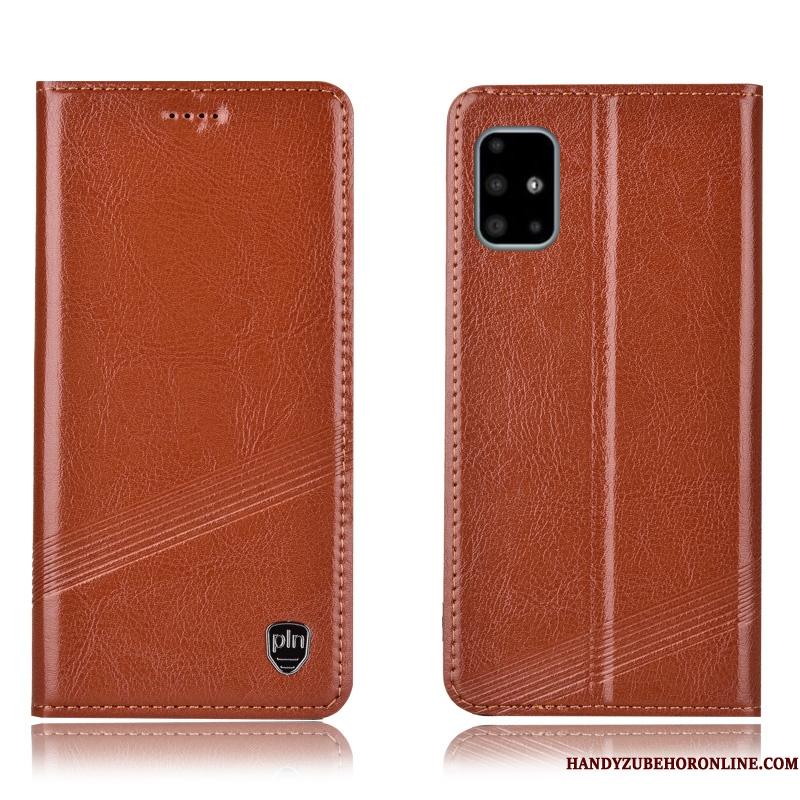 Samsung Galaxy A71 Etui Brun Beskyttelse Folio Ægte Læder Stjerne Cover Mønster