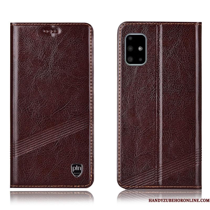 Samsung Galaxy A71 Etui Brun Beskyttelse Folio Ægte Læder Stjerne Cover Mønster