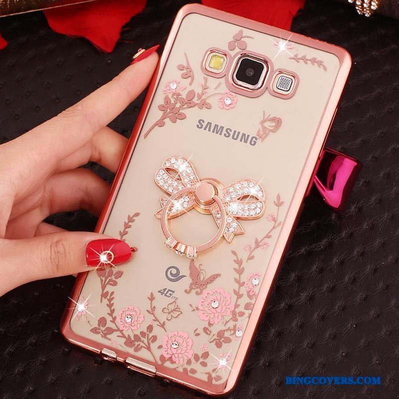 Samsung Galaxy J7 2016 Beskyttelse Strass Cover Guld Telefon Etui Gennemsigtig Ring