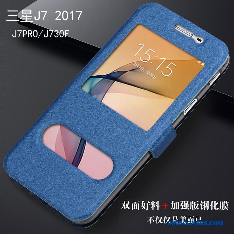 Samsung Galaxy J7 2017 Etui Stjerne Alt Inklusive Mobiltelefon Cover Blå Beskyttelse Lædertaske