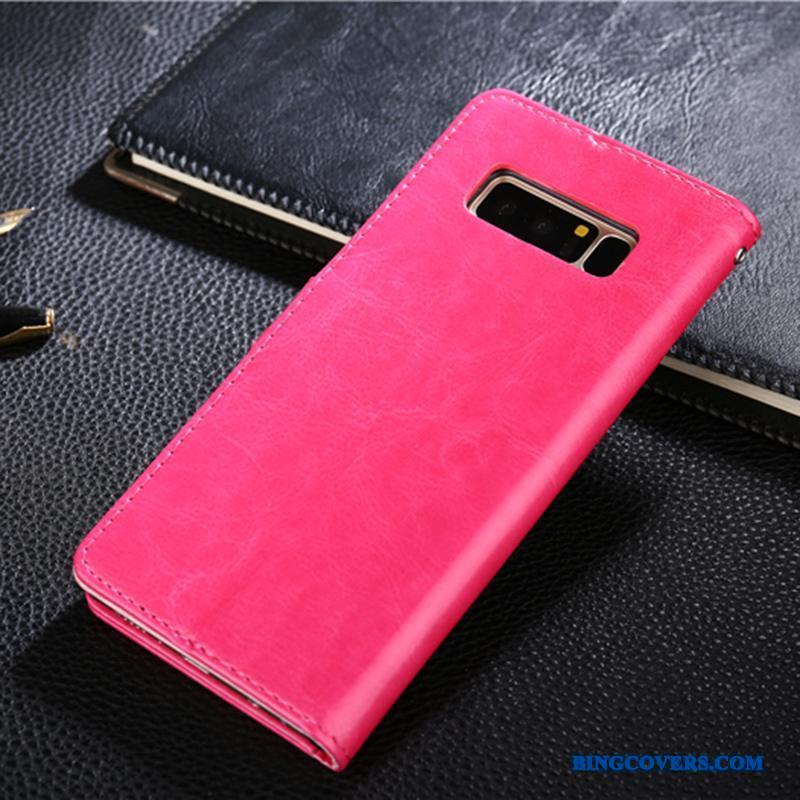 Samsung Galaxy Note 8 Lædertaske Folio Etui Sort Cover Stjerne Telefon