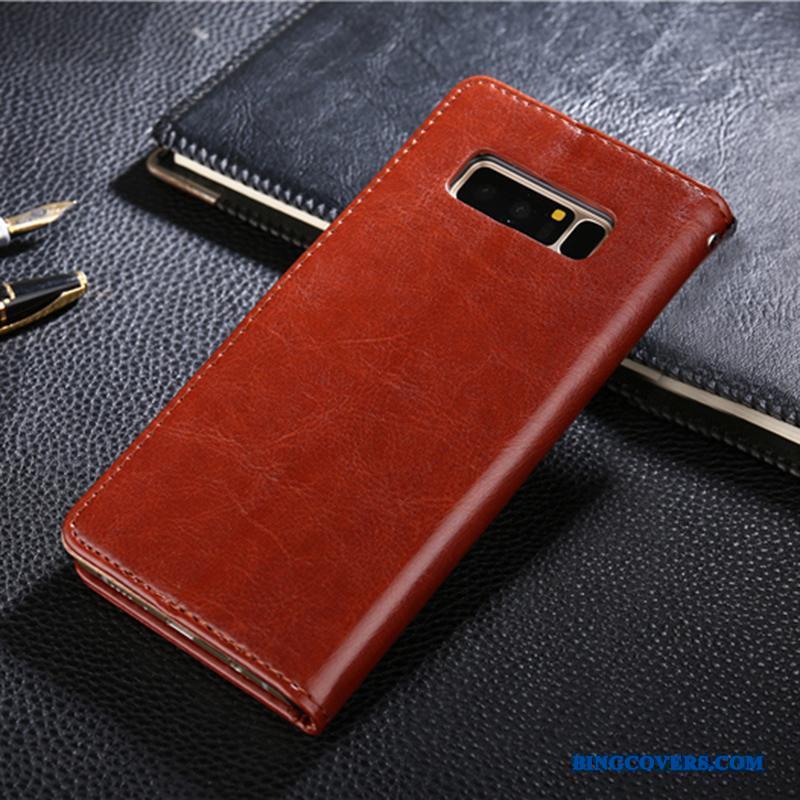 Samsung Galaxy Note 8 Lædertaske Folio Etui Sort Cover Stjerne Telefon