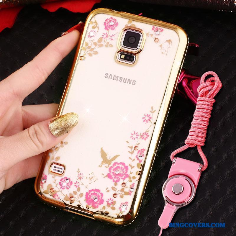 Samsung Galaxy S5 Hængende Ornamenter Telefon Etui Beskyttelse Alt Inklusive Guld Stjerne Strass