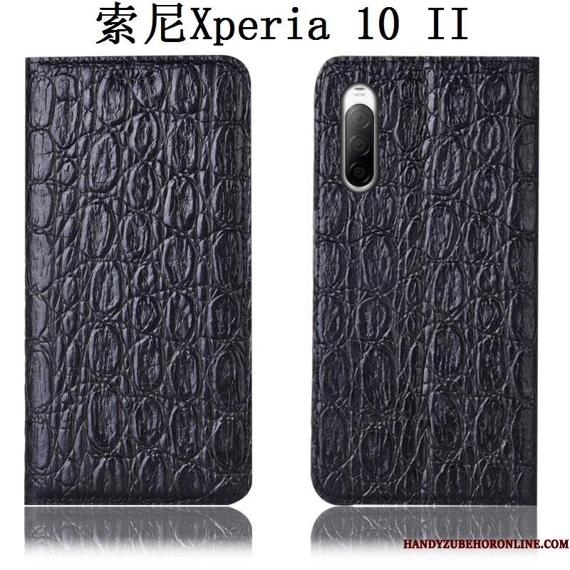 Sony Xperia 10 Ii Telefon Etui Folio Lædertaske Beskyttelse Sort Cover Anti-fald