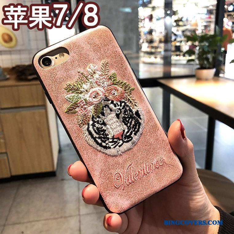 iPhone 7 Mobiltelefon Telefon Etui Cover Lyserød Kreativ Ny Broderi